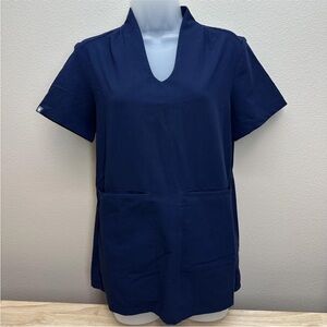 FIGS Scrub Top Womens Small Navy Blue Technical Collection V Neck Pockets Tunic